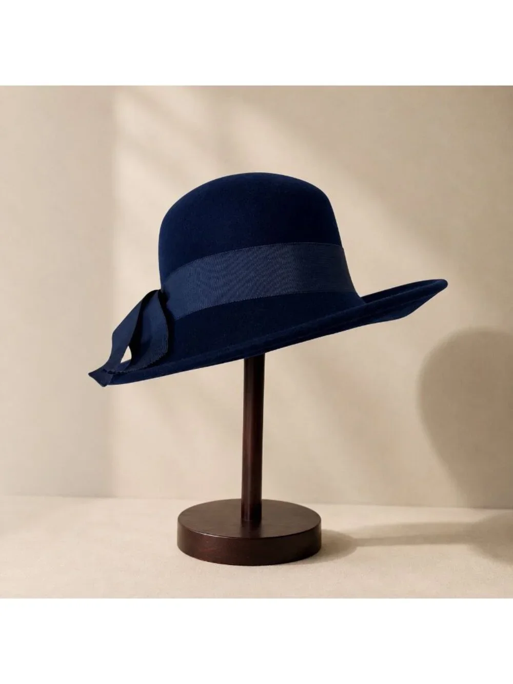 Street Smart Wool Cloche Hat Navy Vintage Church Dress Fashion USA Bow Accent